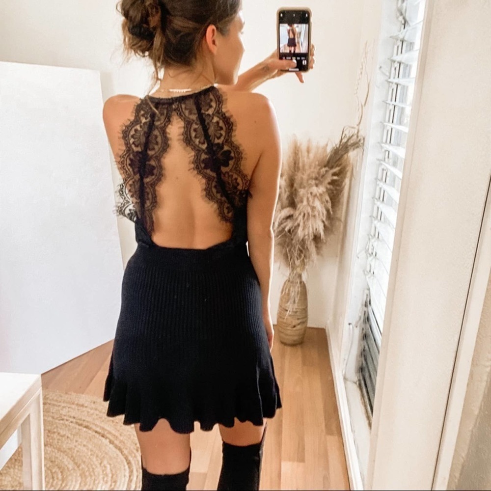 Free People Ribbed Sweater Skirt Black size XS